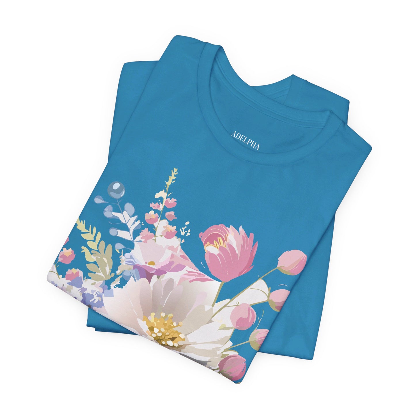 Natural Cotton Tee Shirt with Flowers