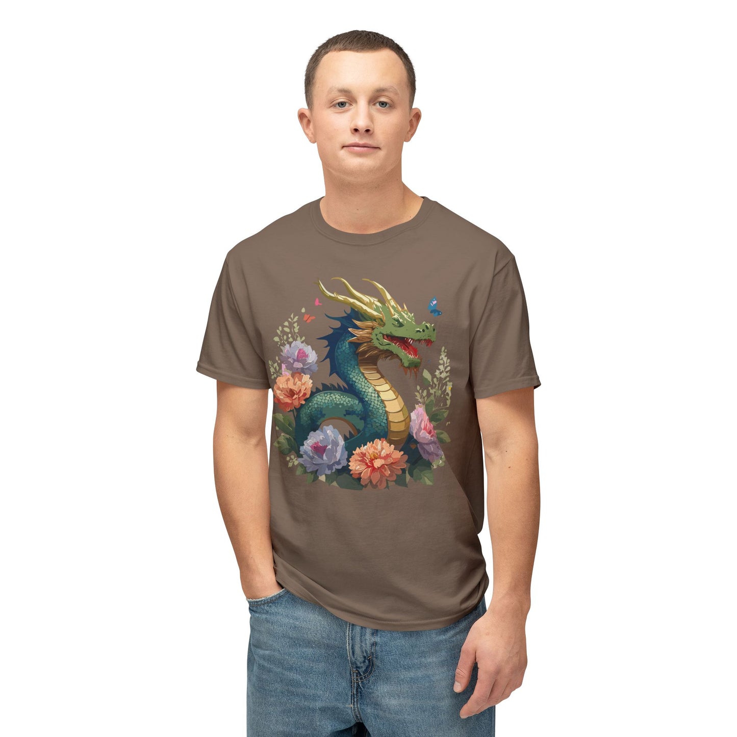 Dragon T-Shirt, Vintage Dragon Tee, Floral Tees, Dragon Art Design Shirt, Tee Shirt with Dragon 1