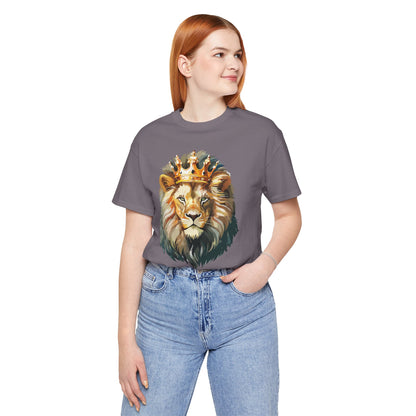 Lion with Crown Tee Unisex Cotton T-Shirt Regal King Lion Illustration, Wildlife Graphic Shirt - 1