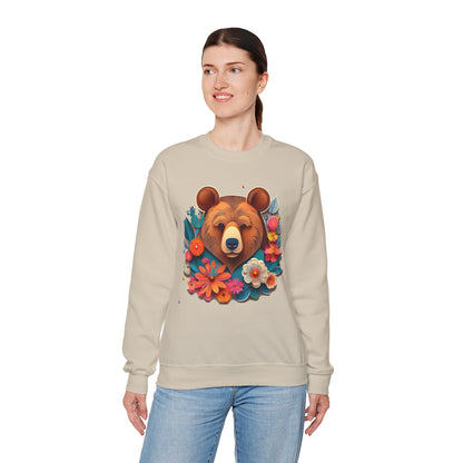Unisex Floral Bear Sweatshirt Art Design Gildan 18000 Heavy Blend Crewneck