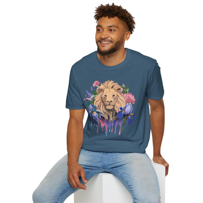 Unisex Softstyle Lion Shirt Floral Lion Tee Animal Print Graphic Tee