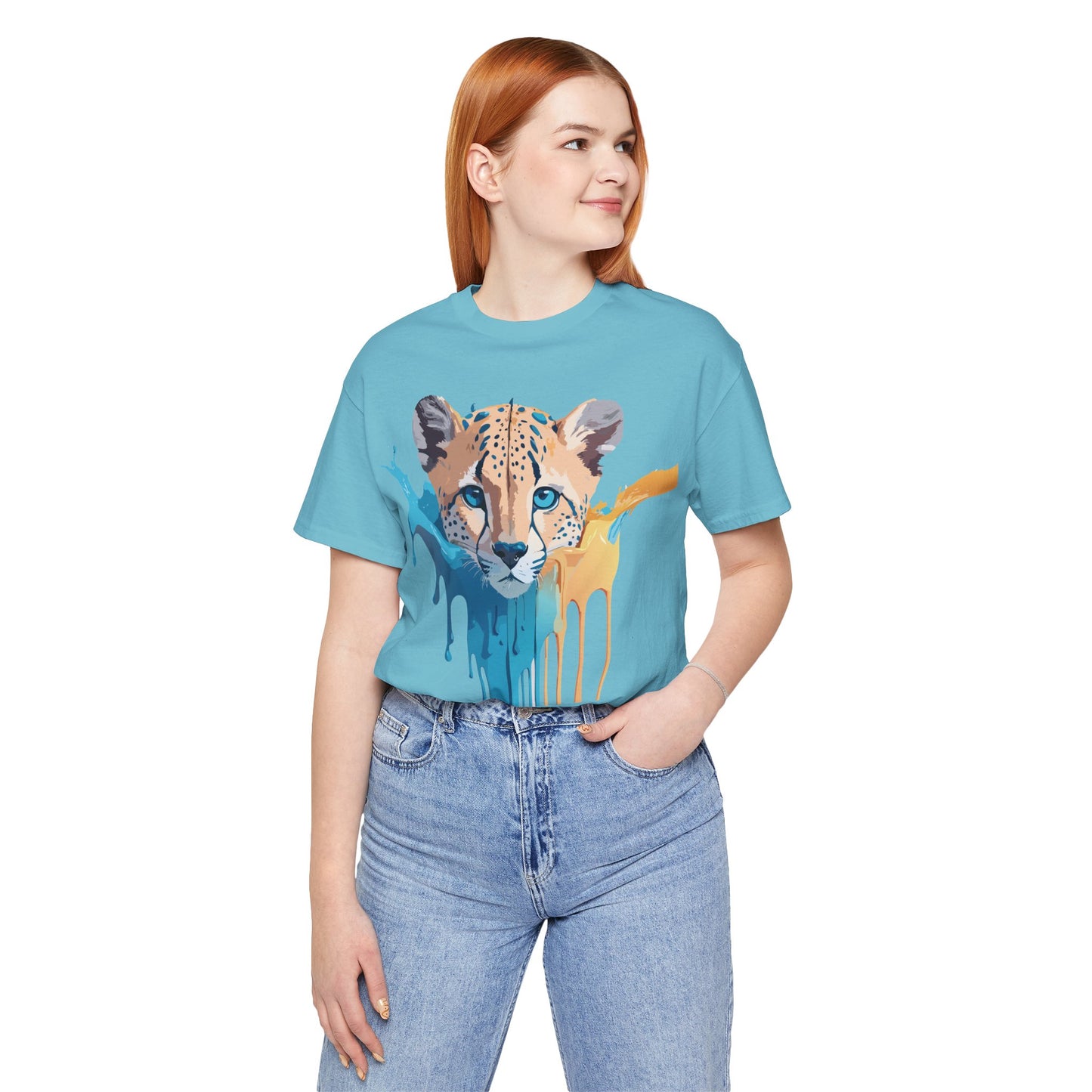 Natural Cotton Tee Shirt with Cheetah