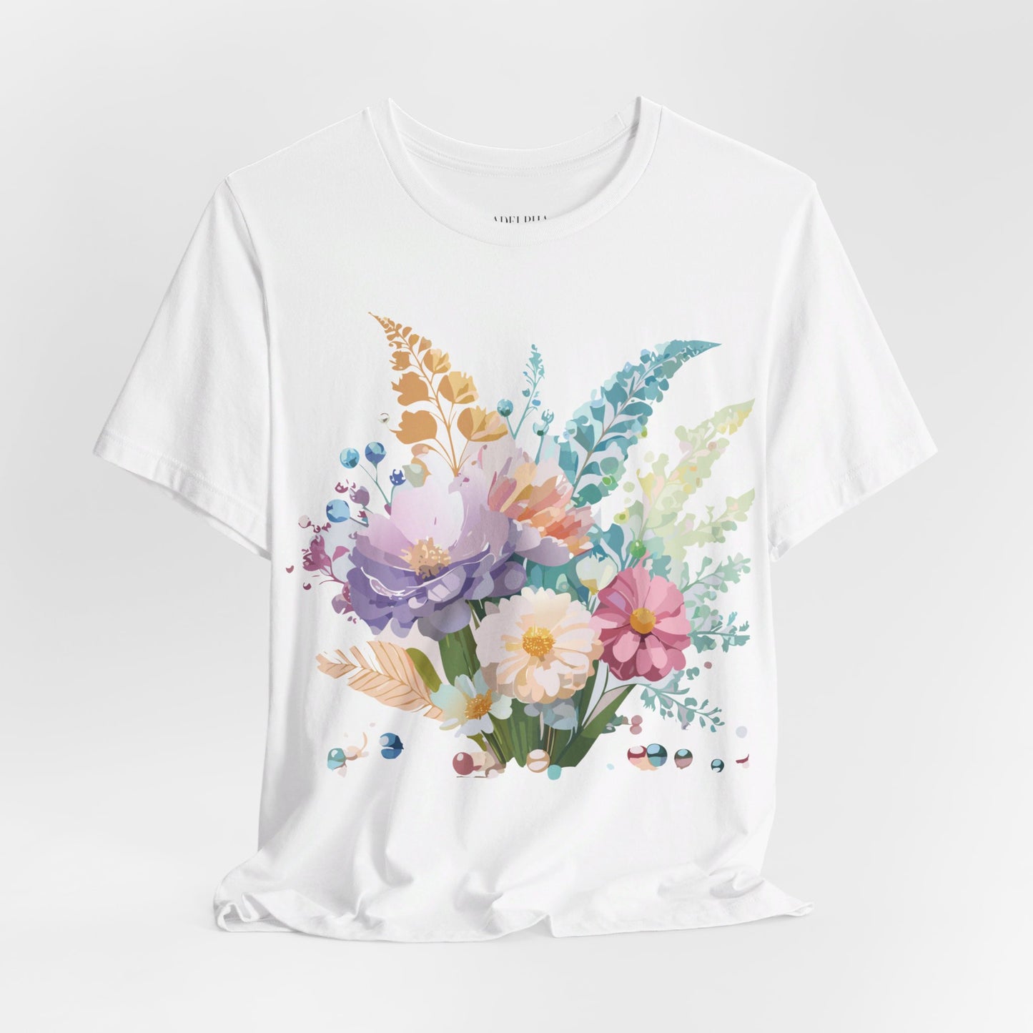 Natural Cotton Tee Shirt with Flowers