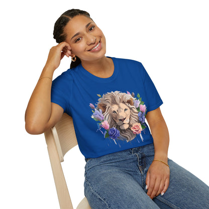 Unisex Floral Lion Tee Shirt Softstyle Gildan 64000 100 Percent Cotton