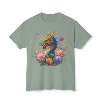 Dragon Art Tee Unisex Vintage Floral Tee Full Color Print HD Cotton