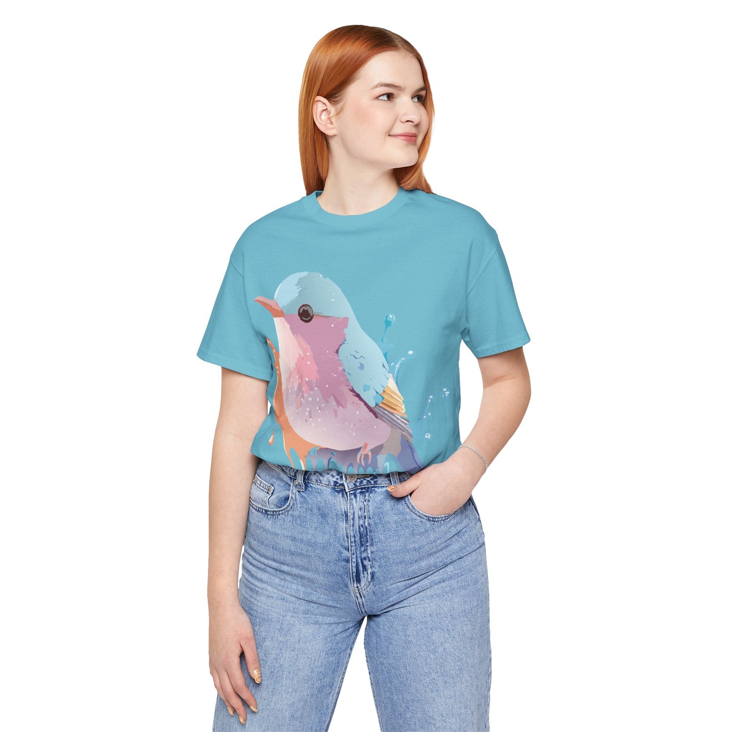 Natural Cotton Tee Shirt with Bird