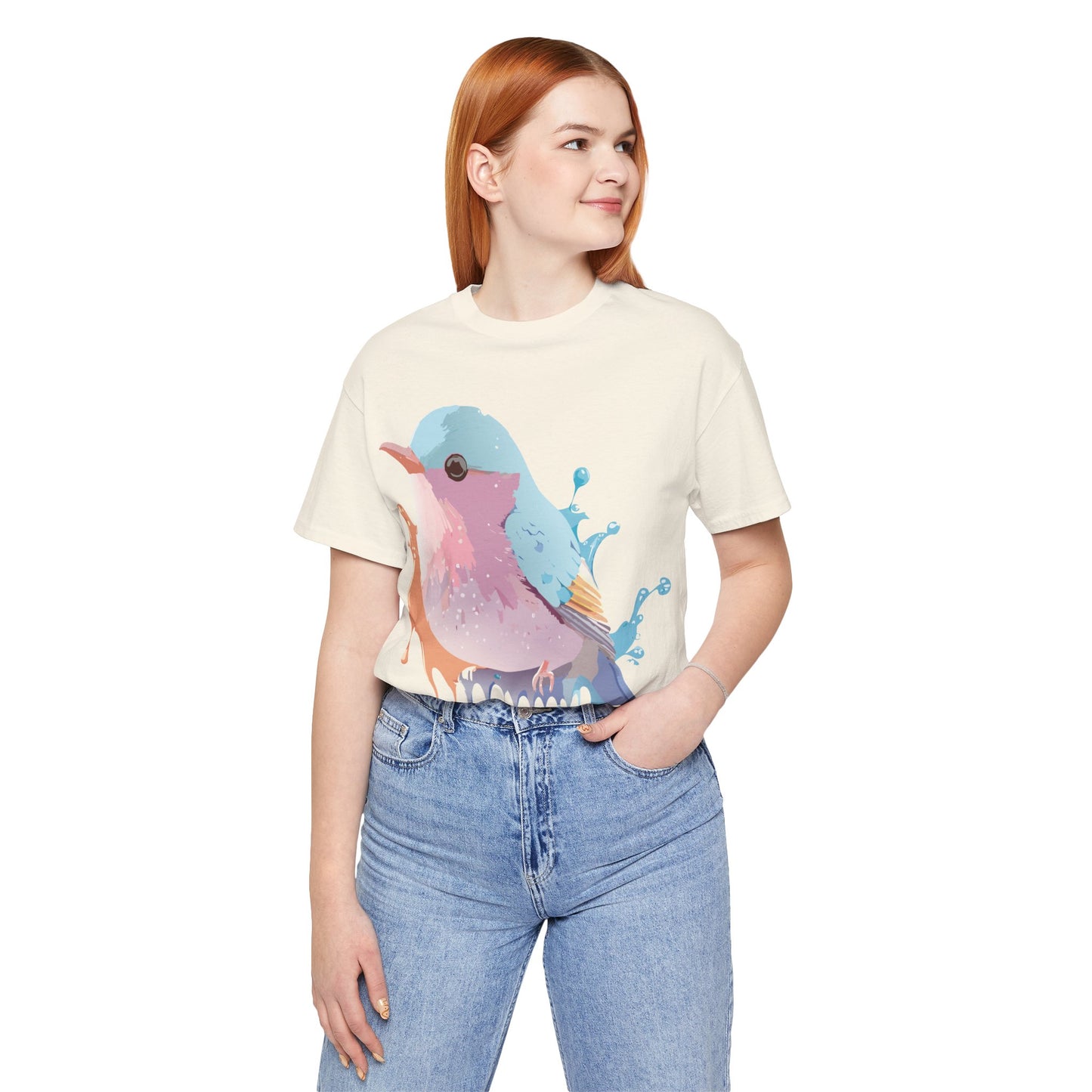 Natural Cotton Tee Shirt with Bird