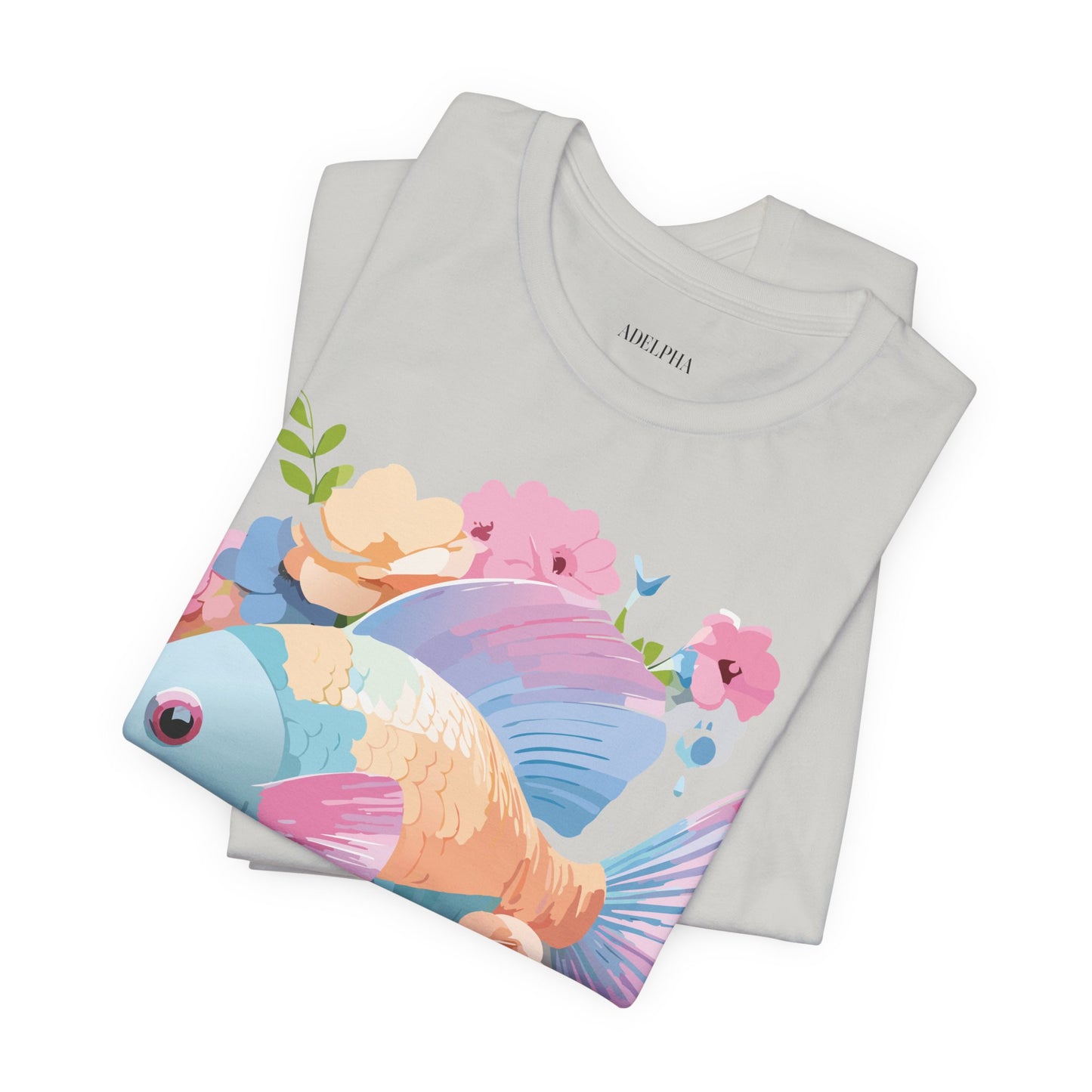 Natural Cotton Tee Shirt with Fish