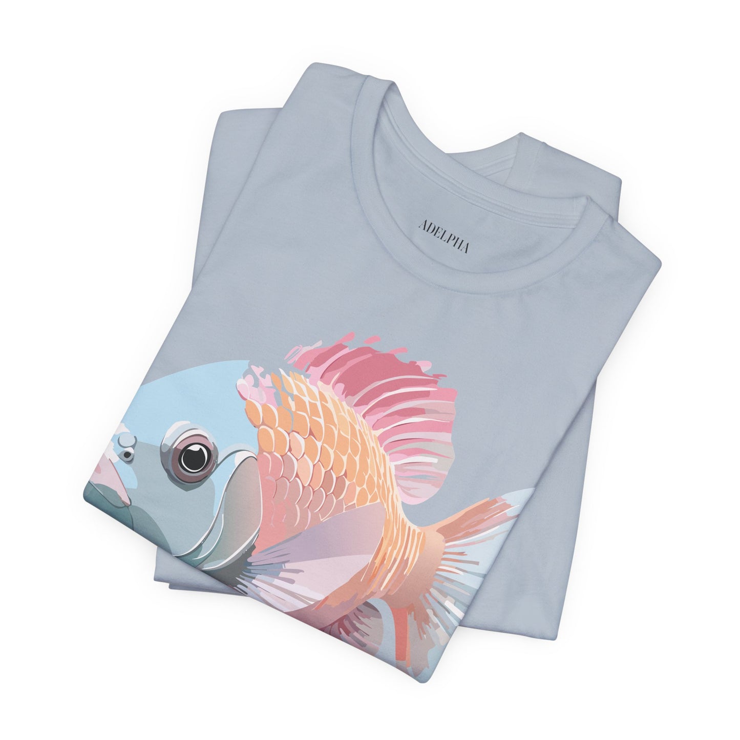 Natural Cotton Tee Shirt with Fish