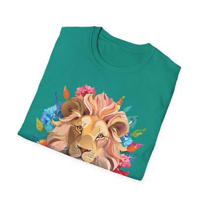 Lion Shirt Unisex Floral Lion Tee Gildan Softstyle 64000 Lightweight Cotton Tee