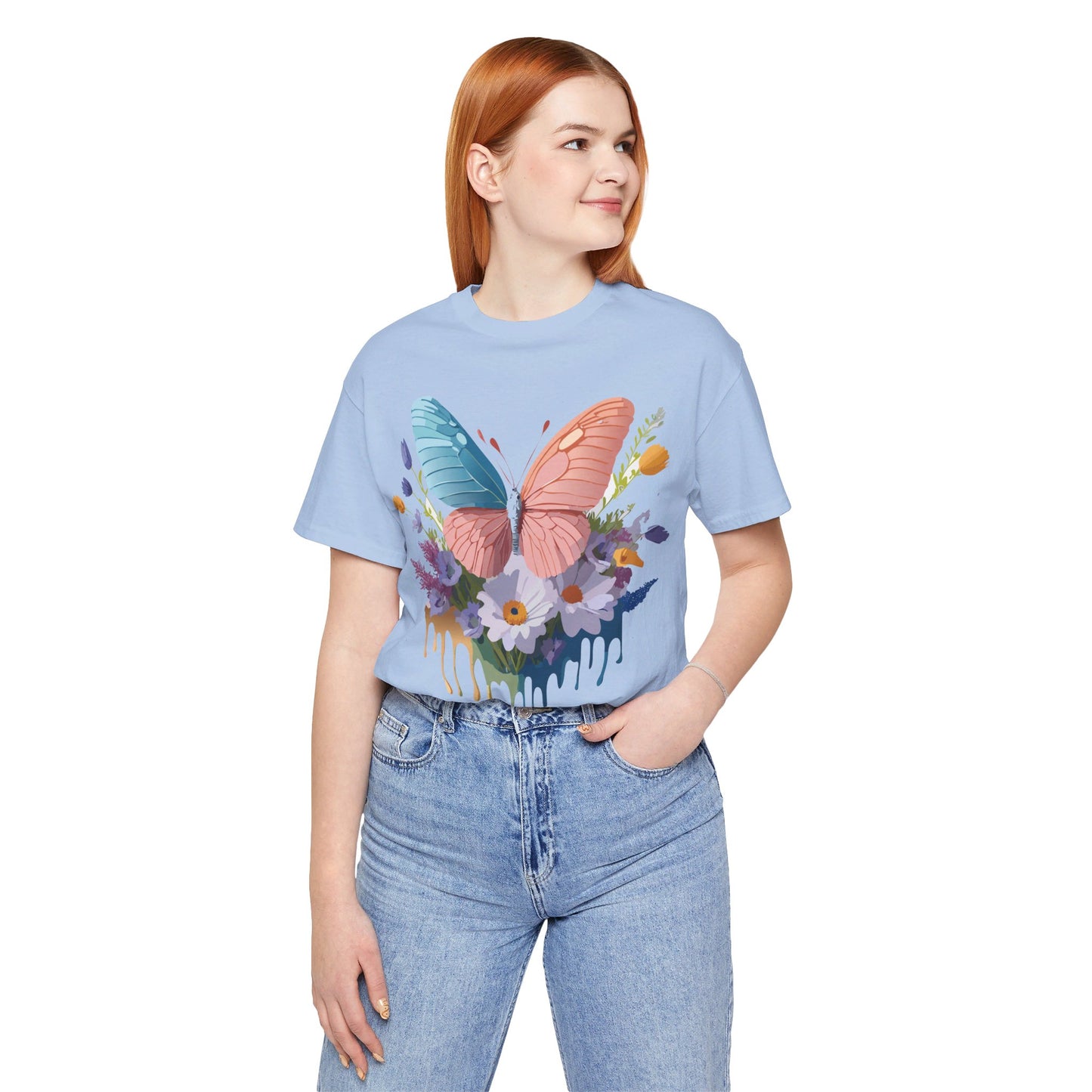 Natural Cotton Tee Shirt with Butterfly