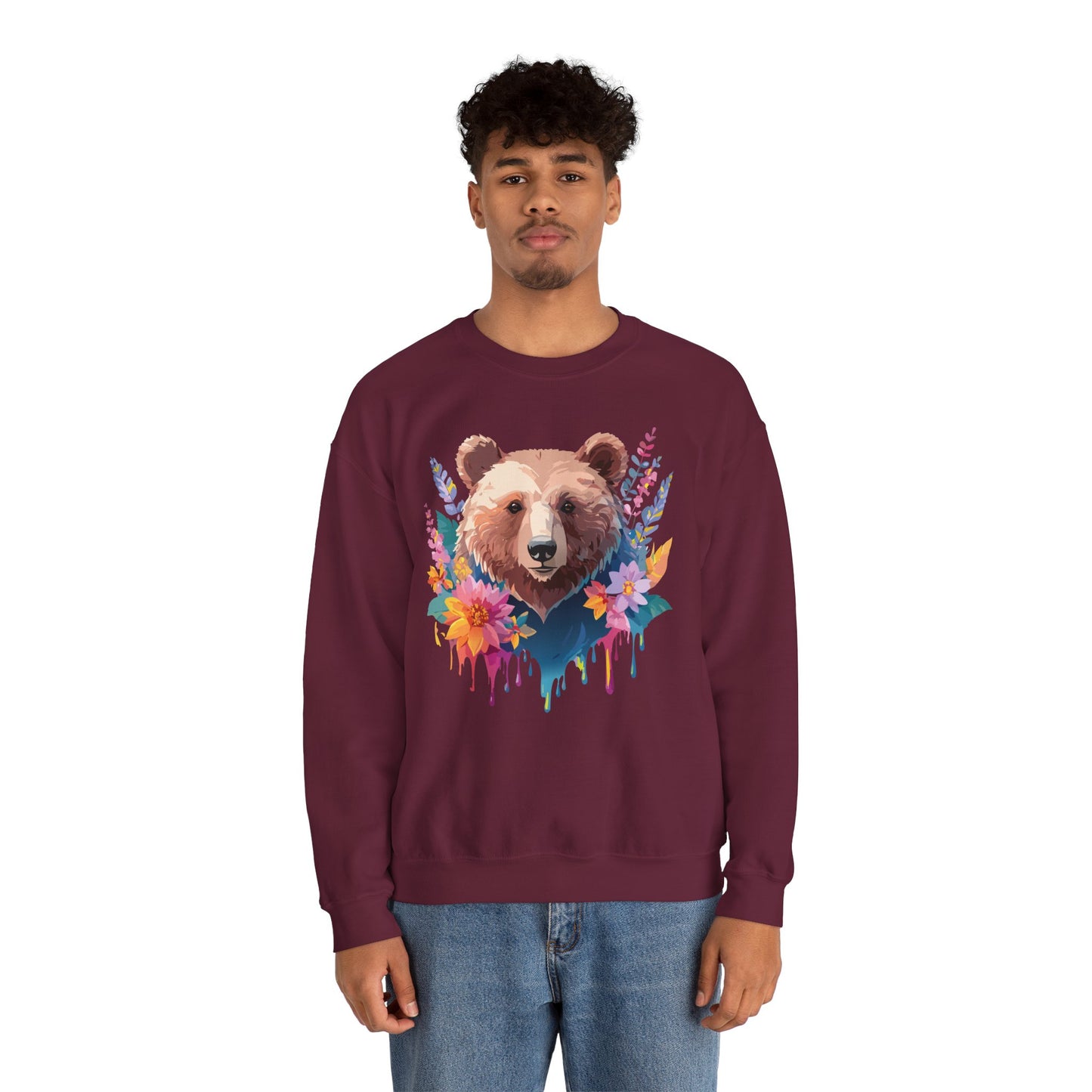 Unisex Floral Bear Sweatshirt, Animals Sweatshirt, Floral Sweatshirt, Art Design Sweatshirt