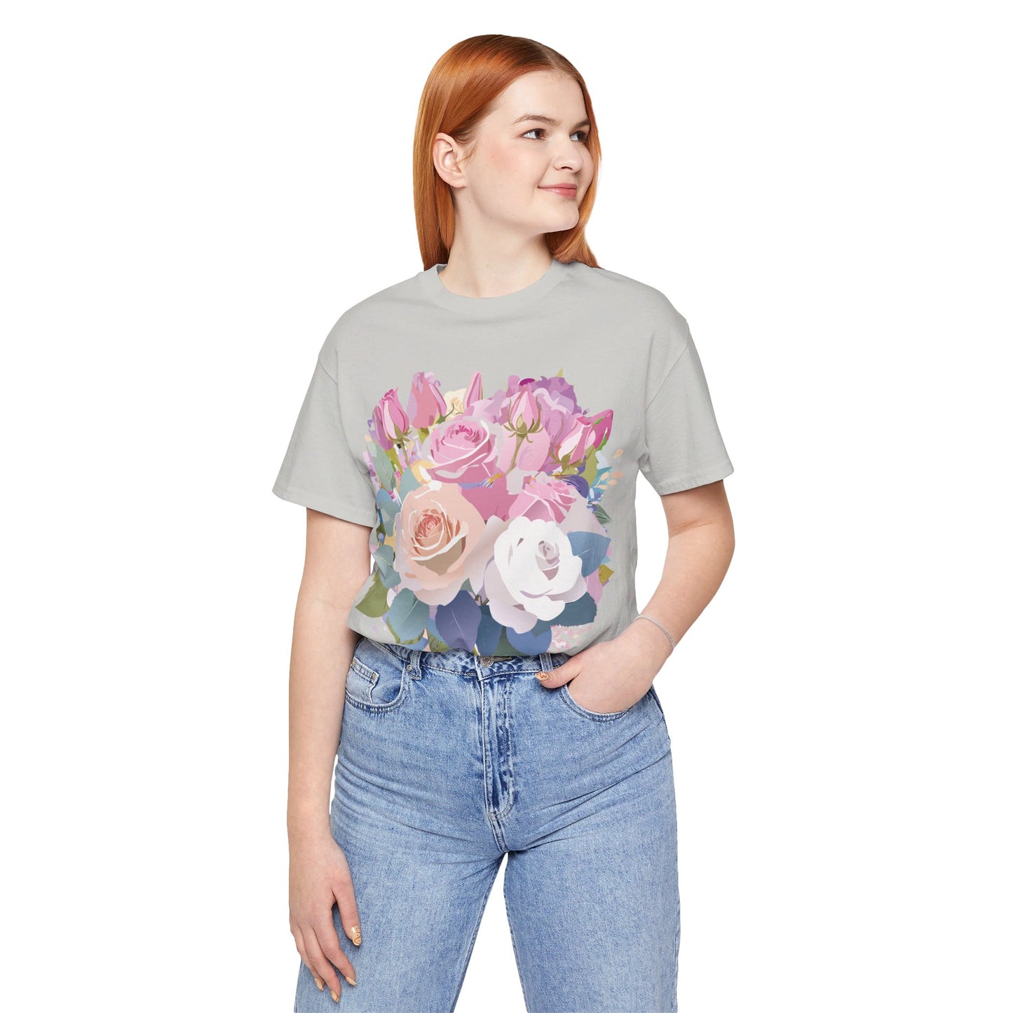 Natural Cotton Tee Shirt with Flowers