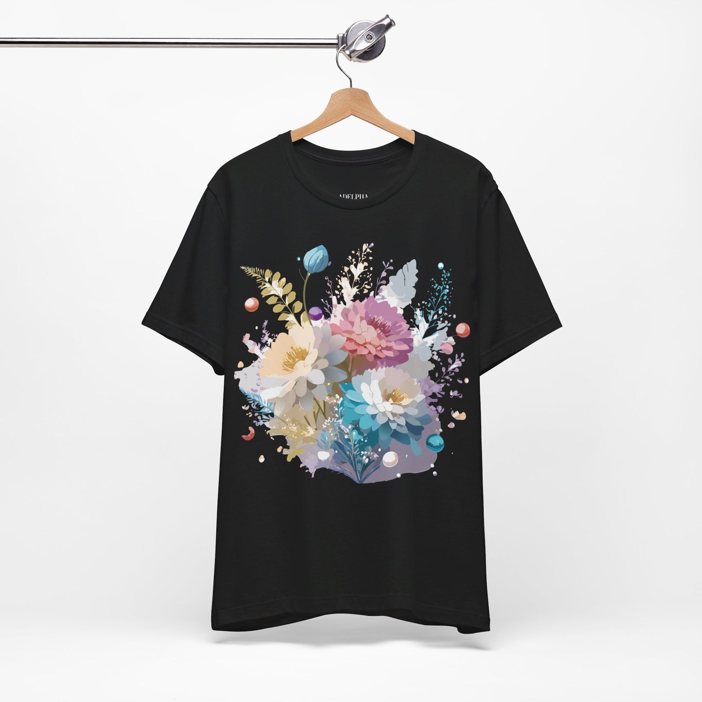 Natural Cotton Tee Shirt with Flowers