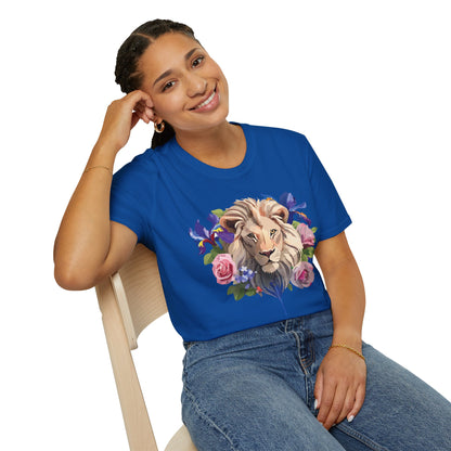 Unisex Lion Shirt Floral Lion Tee Softstyle Gildan 64000 100 Percent Cotton
