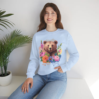 Unisex Floral Bear Sweatshirt With Art Design Animals Print Graphic