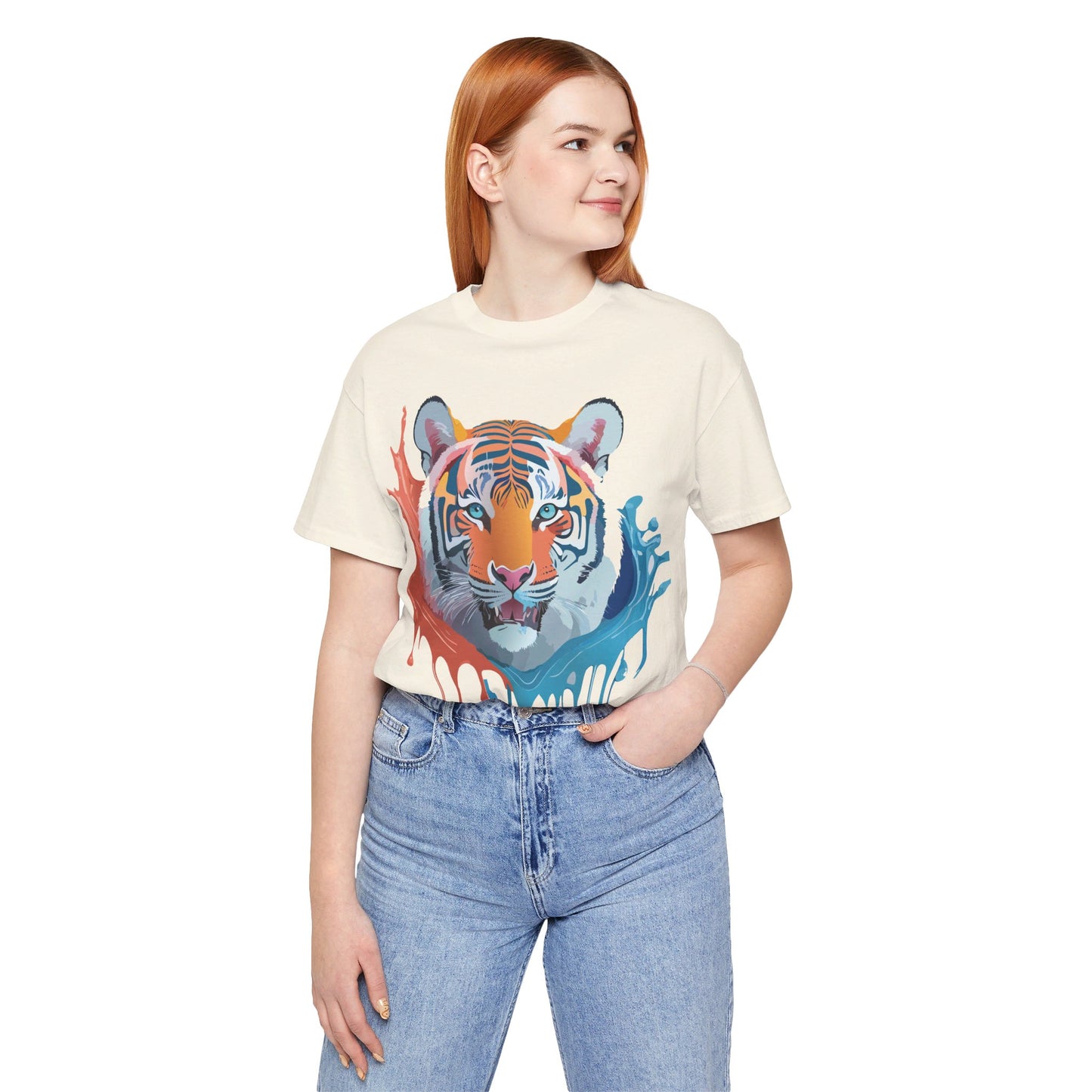 Natural Cotton Tee Shirt with Tiger