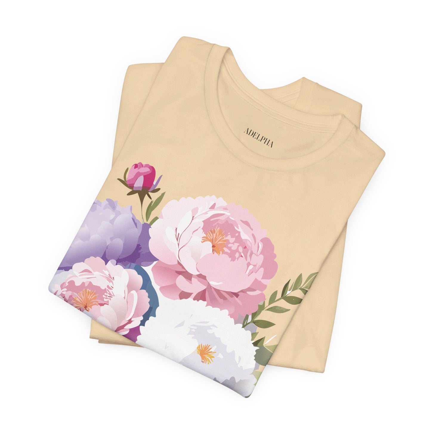 Natural Cotton Tee Shirt with Flowers