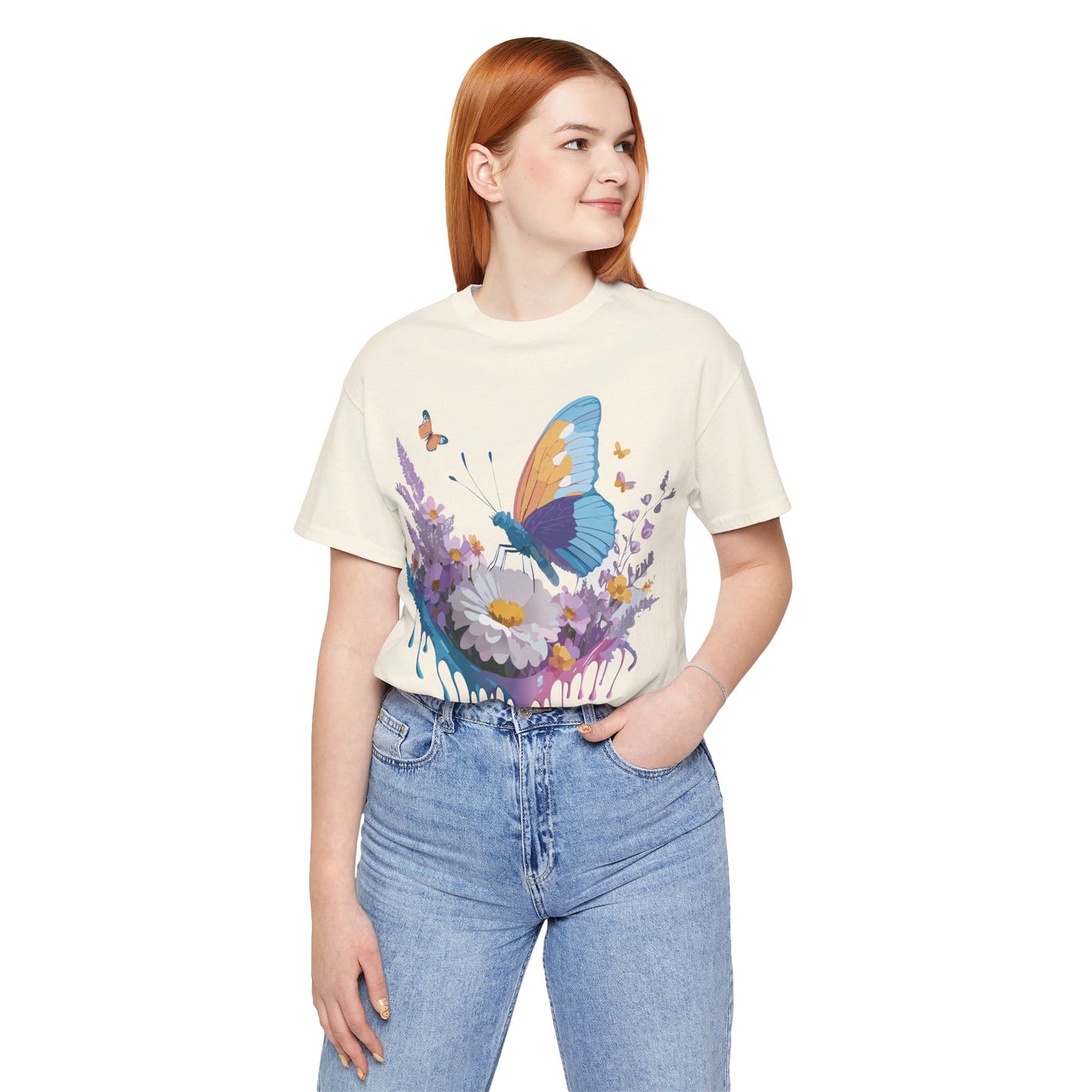 Natural Cotton Tee Shirt with Butterfly