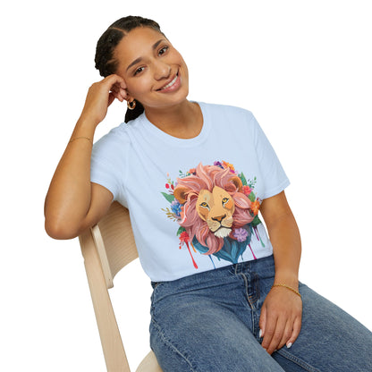 Lion Shirt Unisex Floral Lion Tee Animal Print Softstyle Tee