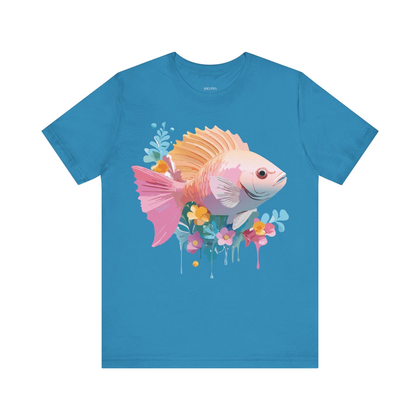 Natural Cotton Tee Shirt with Fish