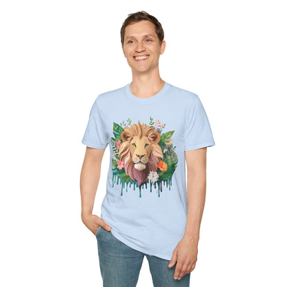 Lion Shirt Unisex Floral Lion Tee Animal Print Short Sleeve Tee
