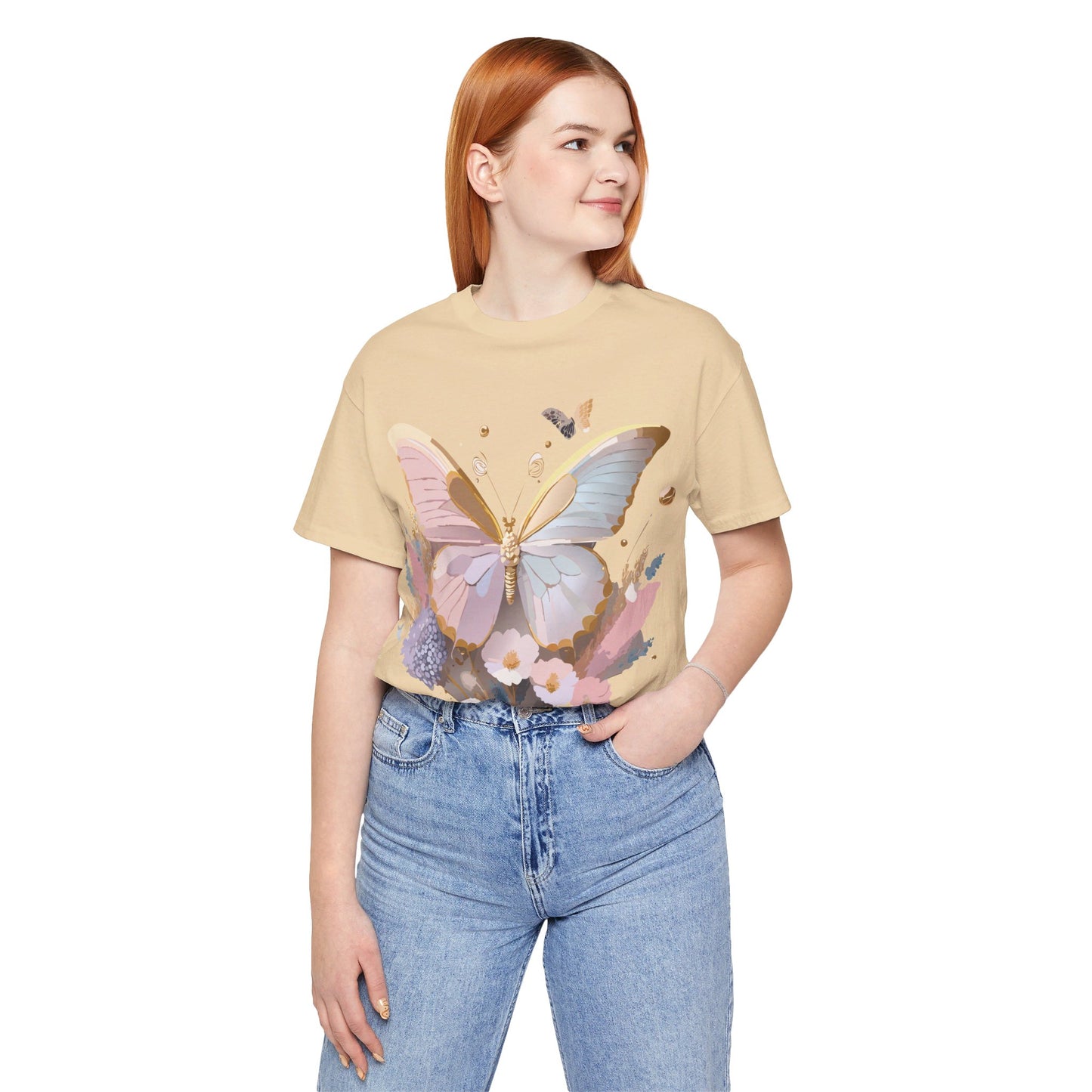 Natural Cotton Tee Shirt with Butterfly