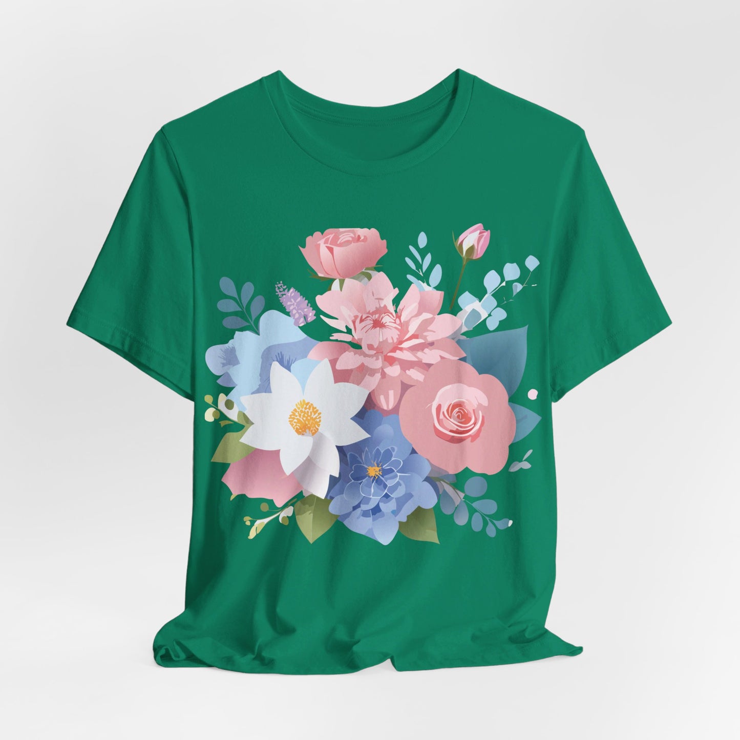 Natural Cotton Tee Shirt with Flowers