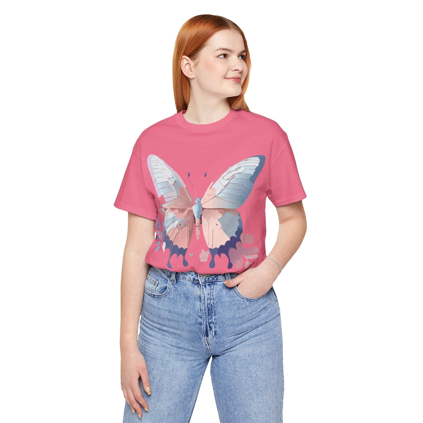 Natural Cotton Tee Shirt with Butterfly