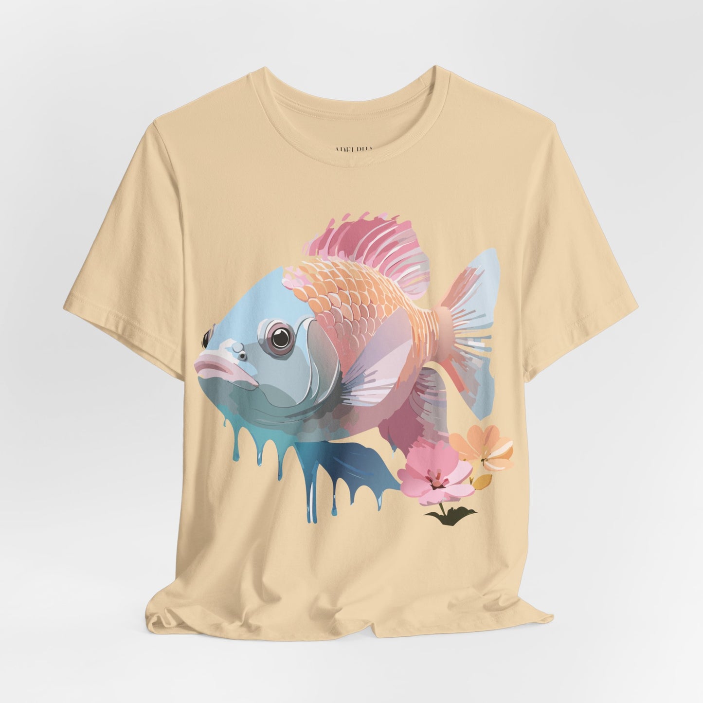 Natural Cotton Tee Shirt with Fish