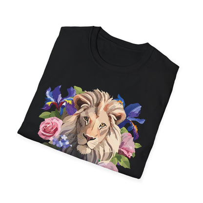 Unisex Lion Shirt Floral Lion Tee Softstyle Gildan 64000 100 Percent Cotton