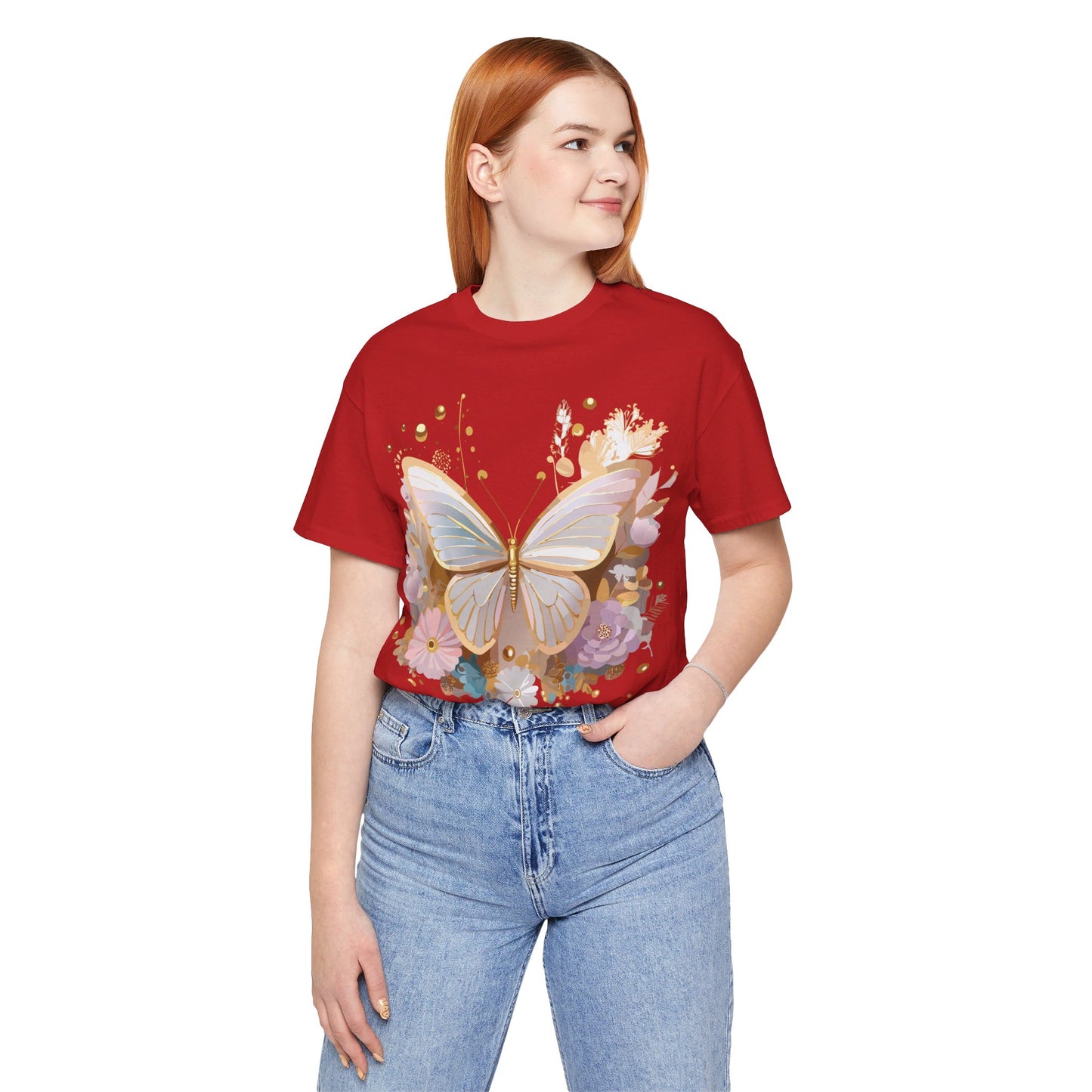 Natural Cotton Tee Shirt with Butterfly