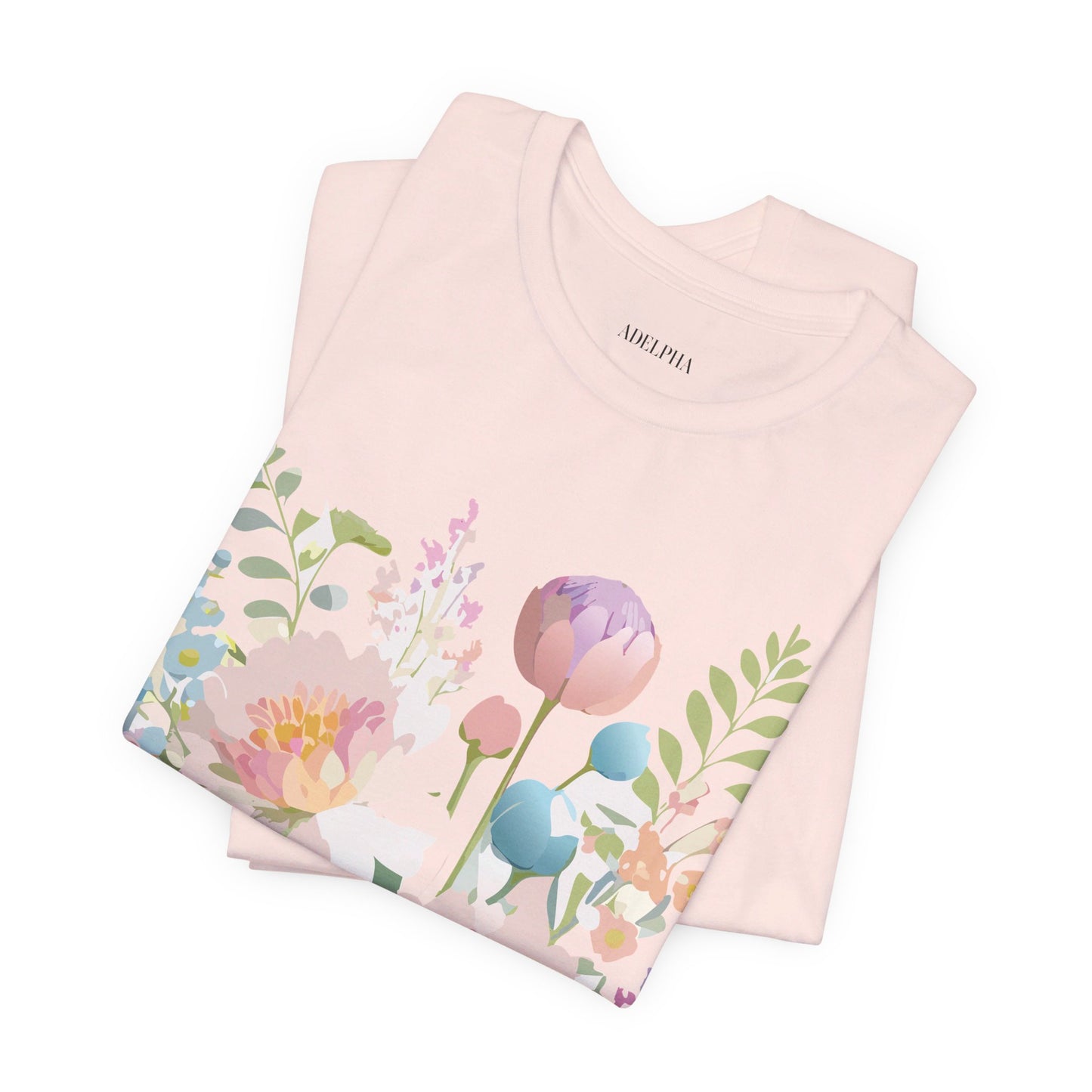 Natural Cotton Tee Shirt with Flowers