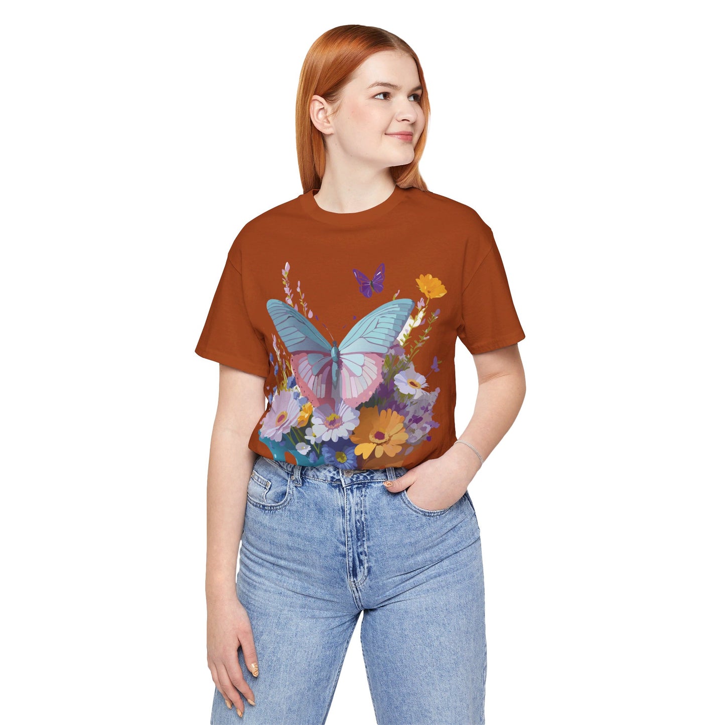 Natural Cotton Tee Shirt with Butterfly