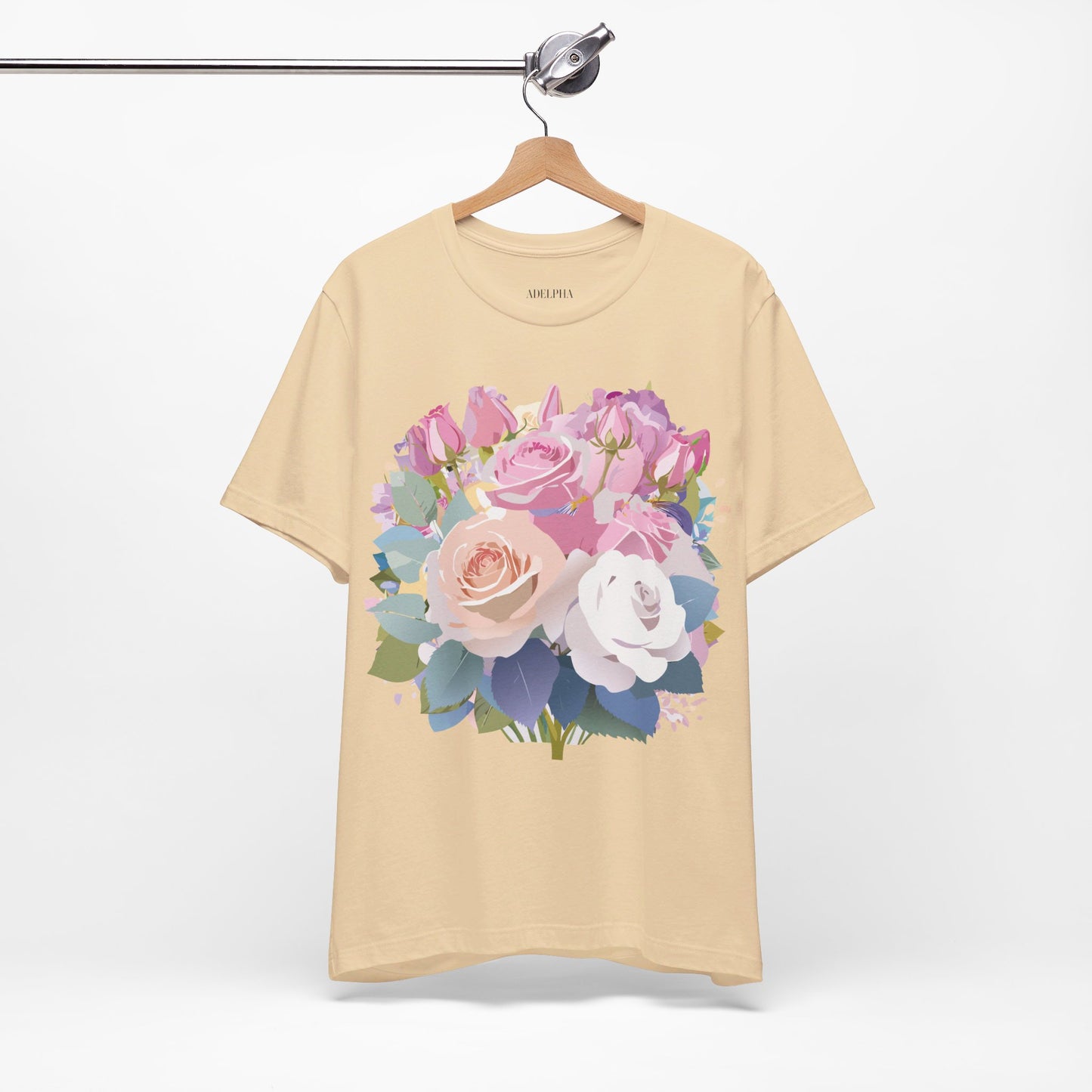 Natural Cotton Tee Shirt with Flowers