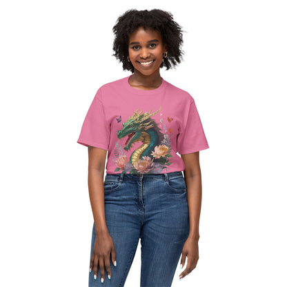 Dragon Art Design Unisex Cotton Tee With Floral Print Artwork And Dragon Graphic