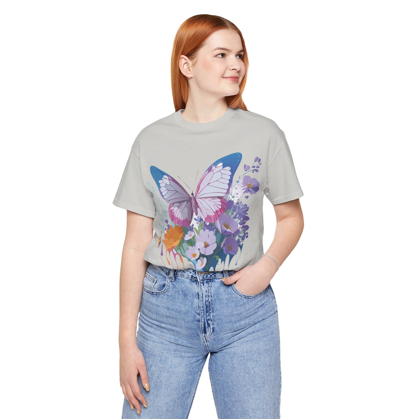 Natural Cotton Tee Shirt with Butterfly