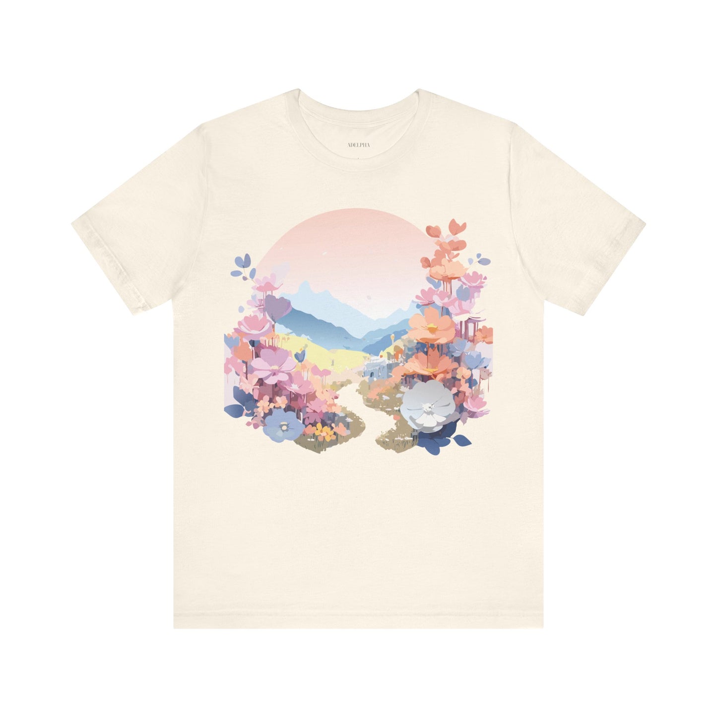 Natural Cotton Tee Shirt with Flowers