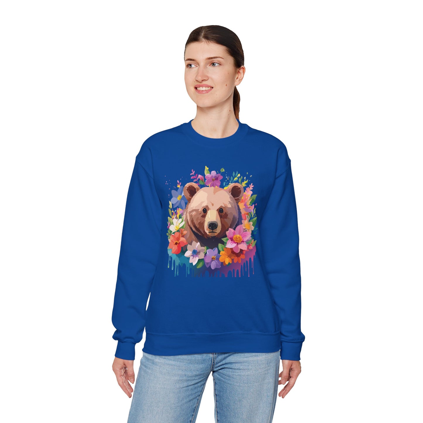 Unisex Floral Bear Sweatshirt, Animals Sweatshirt, Floral Sweatshirt, Art Design Sweatshirt