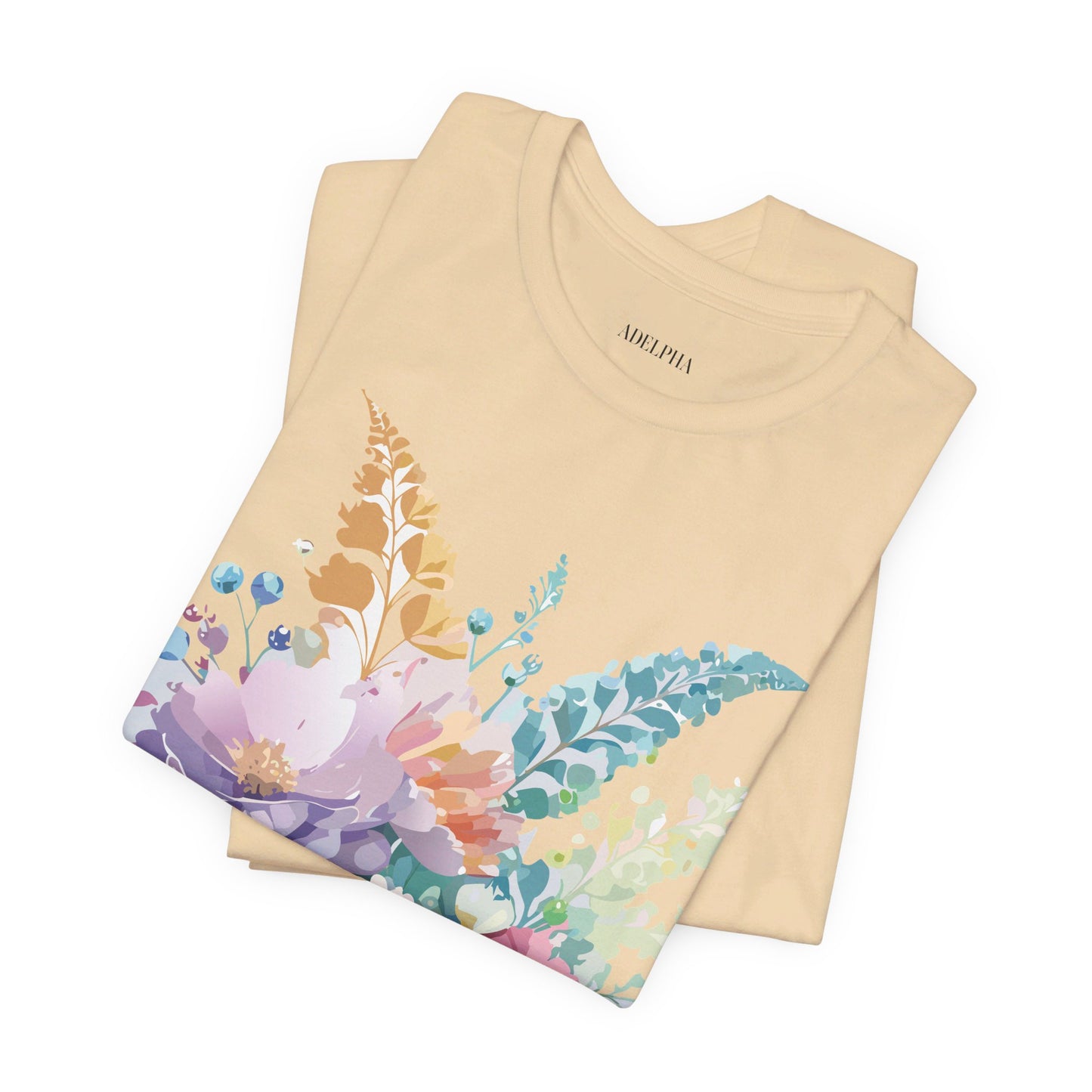 Natural Cotton Tee Shirt with Flowers