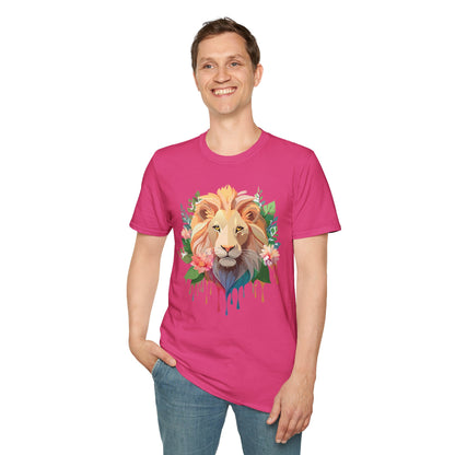 Gildan Unisex Lion Shirt Floral Lion Tee Animal Print Softstyle Tee