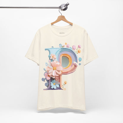 Natural Cotton Tee Shirt - Letters Collection - P Printify