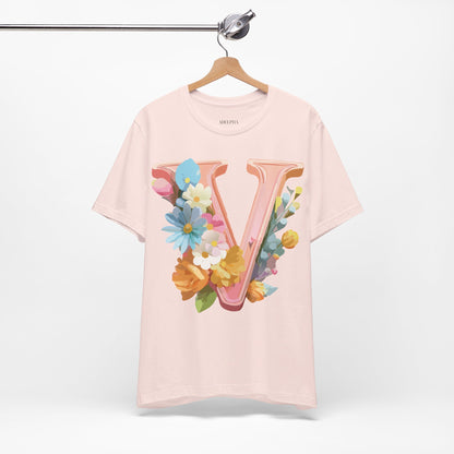 Natural Cotton Tee Shirt - Letters Collection - V Printify