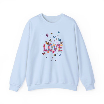 Unisex Floral Love Butterfly Sweatshirt 50 50 Cotton Poly Valentines Day