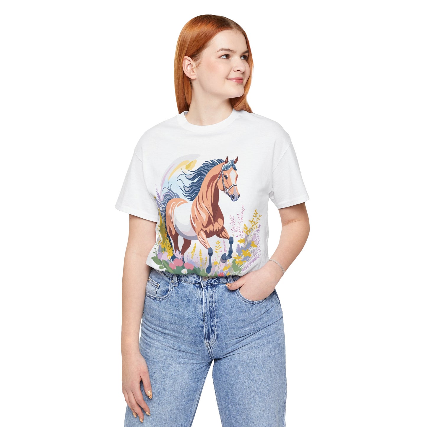 Natural Cotton Tee Shirt with Horse