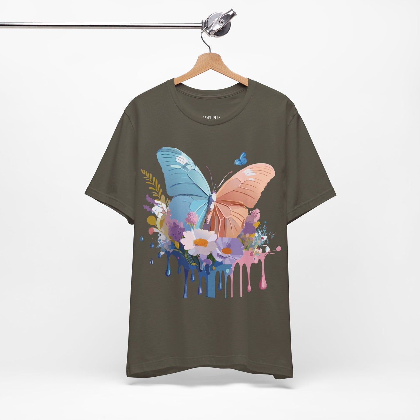 Natural Cotton Tee Shirt with Butterfly