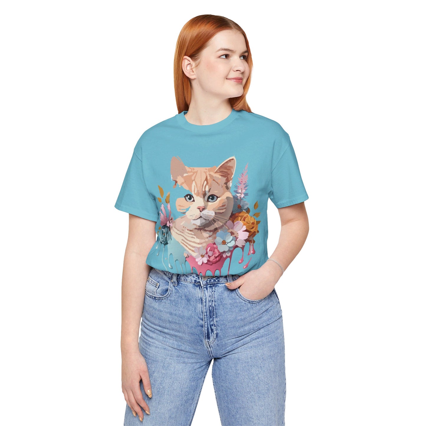 Natural Cotton Tee Shirt with Cat