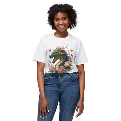 Dragon Art Design Unisex Cotton Tee With Floral Print Artwork And Dragon Graphic