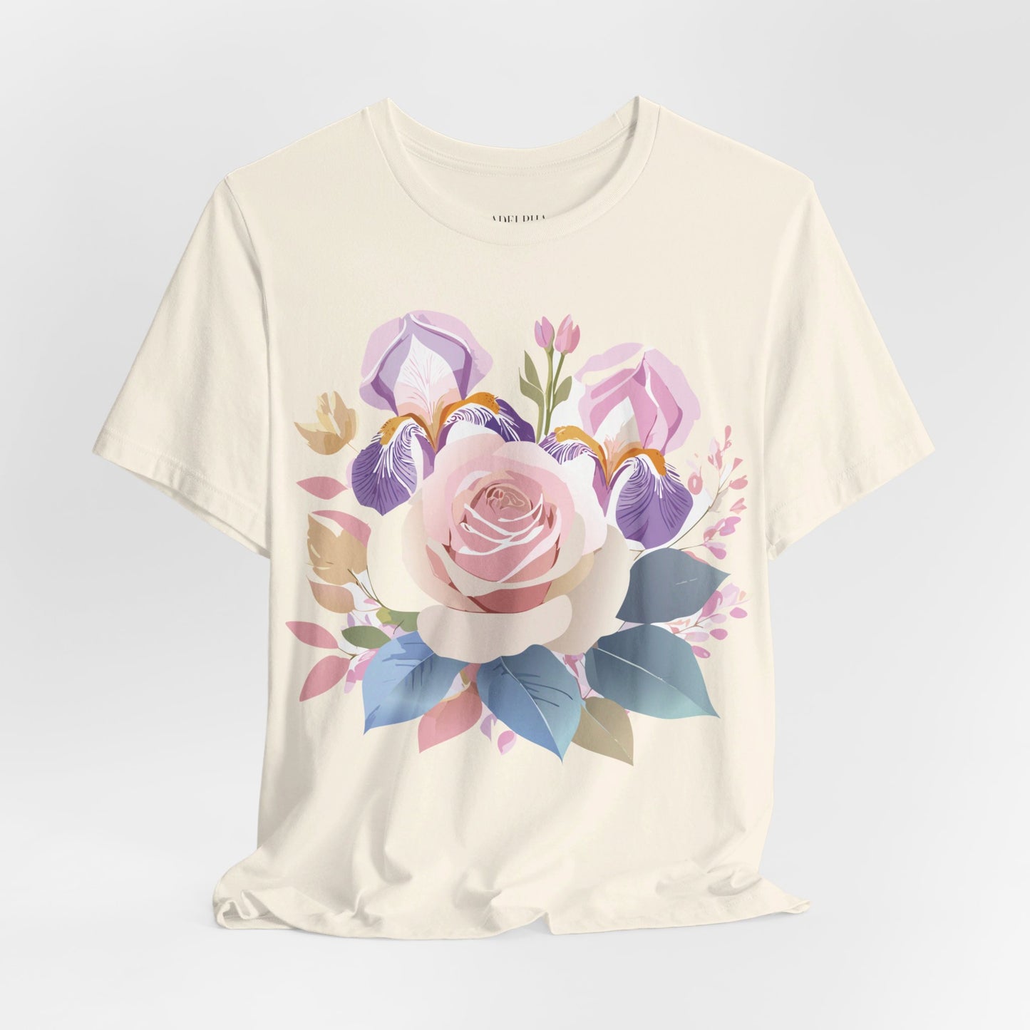 Natural Cotton Tee Shirt with Flowers