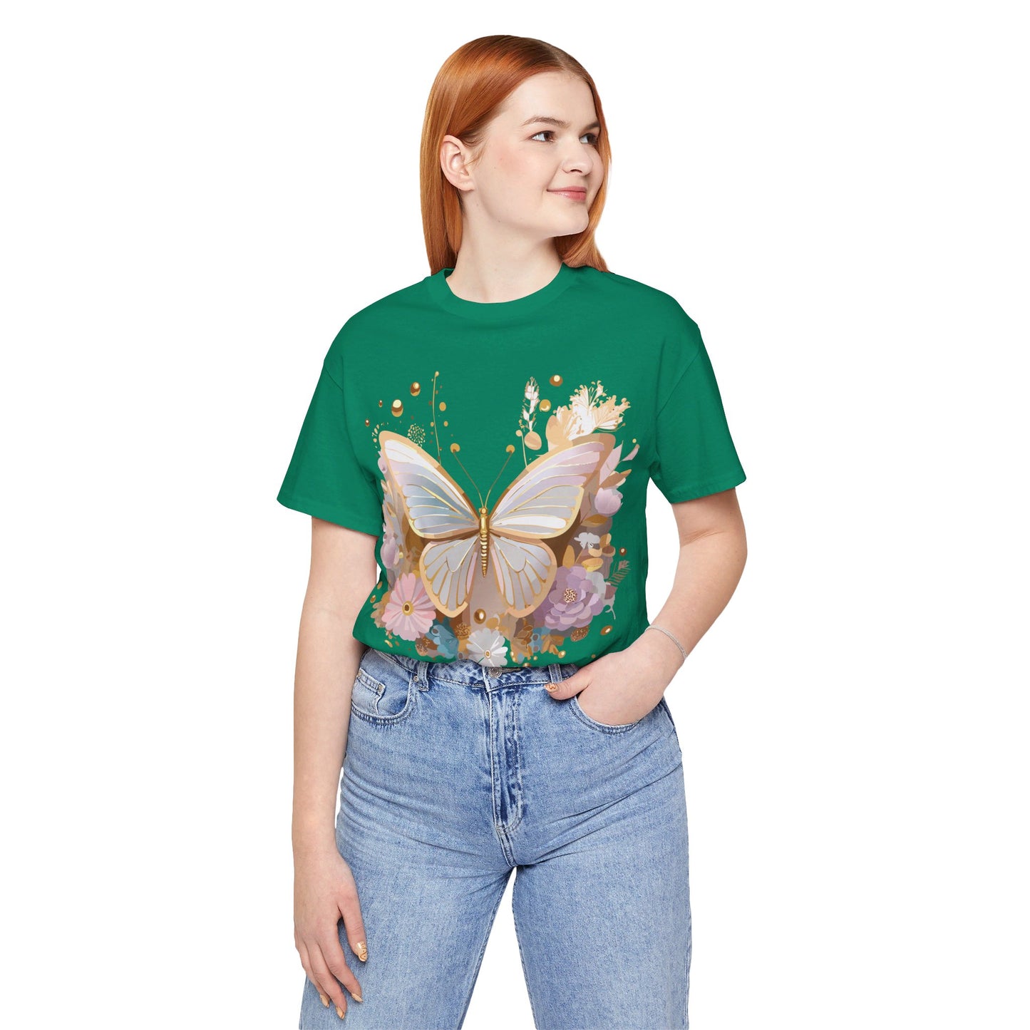 Natural Cotton Tee Shirt with Butterfly